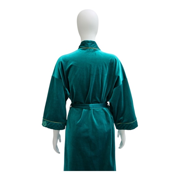 Christian Dior Vintage Bath Robe Teal with Gold trim & details SZ S - Picture 4 of 7